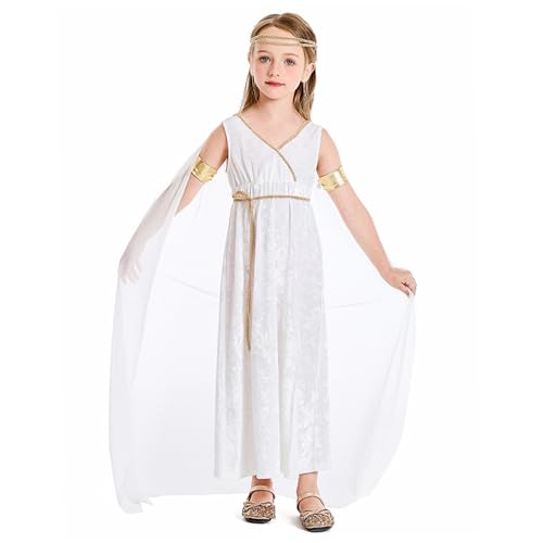 CNAFGBGG Griechische Göttin Kostüm für Kinder, Polyester weiße griechische Göttin Kleid Athena Toga Römisch Griechisch Kleid Halloween Kostüme Cosplay Griechisches Dress -Up -Outfit Set L. von CNAFGBGG