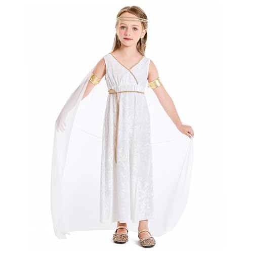 CNAFGBGG Griechische Göttin Kostüm für Kinder, Polyester weiße griechische Göttin Kleid Athena Toga Römisch Griechisch Kleid Halloween Kostüme Cosplay Griechisches Dress -up -Outfit Set l von CNAFGBGG