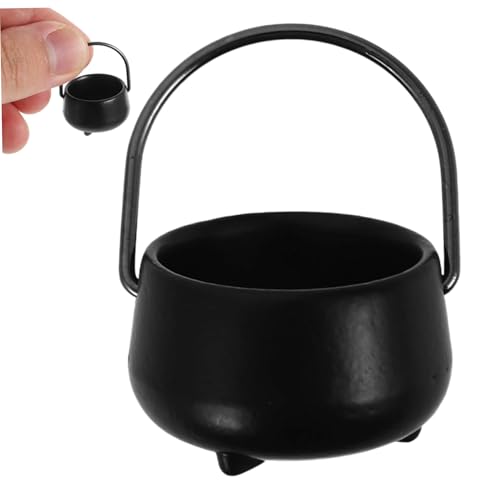 CNAFGBGG Halloween Cauldron, Miniaturen Cauldron 1:12 Mini Kessel mit Griff, legieriger Witch Kessel schwarz kesseltopf für Dollhouse Decor, Halloween Party Gunst von CNAFGBGG