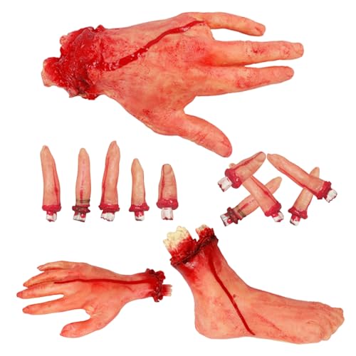 CNAFGBGG Halloween Körperteile 5pcs/Set Bloody Hände und Füße Finger abgetrennte Körperteile gruselige Halloween -Requisiten für Spukhaus Halloween Dekorationen .. von CNAFGBGG