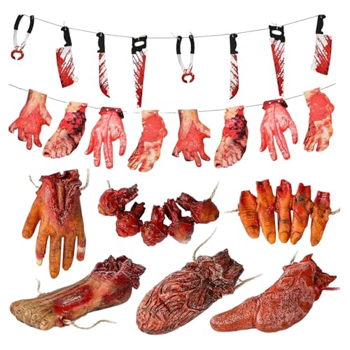 CNAFGBGG Halloween -Körperteile 8pcs/Set Vinyl beängstigend realistische blutige gefälschte Körperteile hängen Halloween -Requisiten für Haunted House Party Film. von CNAFGBGG