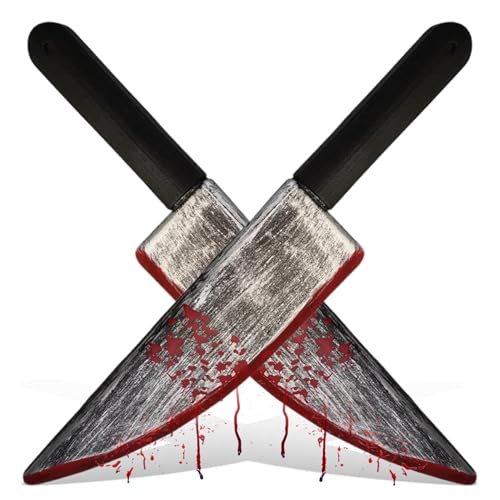 CNAFGBGG Halloween -Messer 2pcs Realistisches blutiges gefälschtes Messer 15x3in Plastik -Stützmesser Handspielzeugmesser für Party, Streich, Cosplay, Dekorationen ... von CNAFGBGG