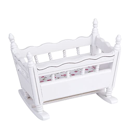 CNAFGBGG Hölzerne Miniaturbaby Kinderbett 1:12 Miniaturbabypuppe Crib Bed Dollhouse Dekoration Weiß weiß von CNAFGBGG