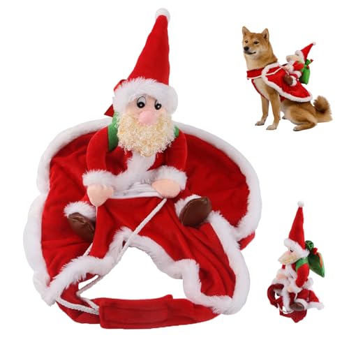 CNAFGBGG Hunde Weihnachts-Outfit 2023 Santa Claus Riding Haustier Kostüm Weihnachtskleidung für Haustiere 12,5-20 kg Weihnachtsfeiern Halloween Dress Up Cosplay Party. von CNAFGBGG