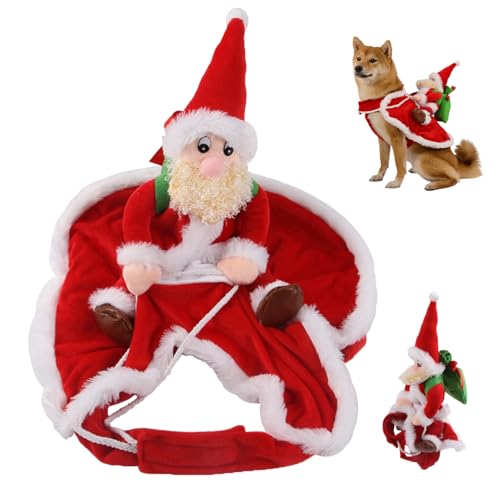 CNAFGBGG Hunde Weihnachts -Outfit 2023 Santa Claus Riding Haustier Kostüm Weihnachtskleidung für Haustiere unter 6 kg Weihnachten Halloween Cosplay -Party. von CNAFGBGG