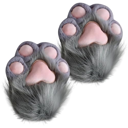 CNAFGBGG Katzenpfotenhandschuhe 1 Paar Plüschpelzpfoten Fäustlinge Therian Handschuhe für Cosplay- und Anime-Kongresszubehör, Grau, Grau von CNAFGBGG