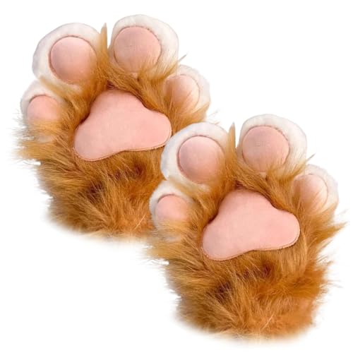 CNAFGBGG Katzenpfotenhandschuhe 1 Paar Plüschpelzpfoten Fäustlinge Therian Handschuhe für Cosplay- und Anime-Kongresszubehör, orange ... von CNAFGBGG