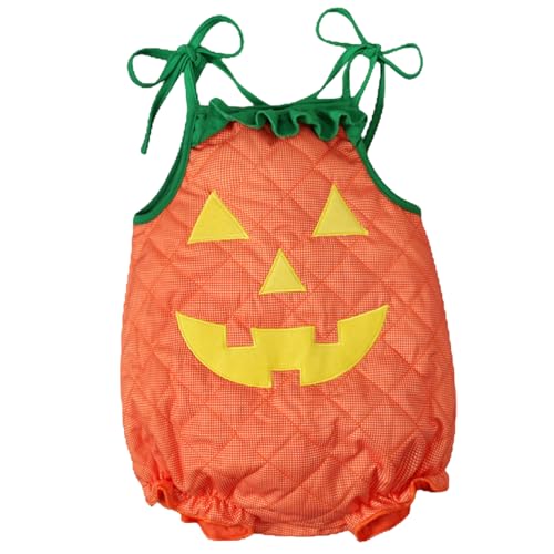 CNAFGBGG Kleinkindkürbis Kostüm Halloween Baumwolle Unisex ärmellose Kürbis Kostüm Lächeln Gesicht Winter Halloween Kostüme für Party -Cosplay, Größe 100 für 90 cm. von CNAFGBGG