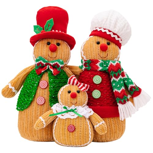 CNAFGBGG Lebkuchen Plüsch Gingerbread Man 12x9in Family Themed Flecken -Weihnachtsgingerbread -Dekor mit Hut, Schal und entzückende Lebkuchen -Weihnachtsdekoration für Zuhause, Party, Mall von CNAFGBGG