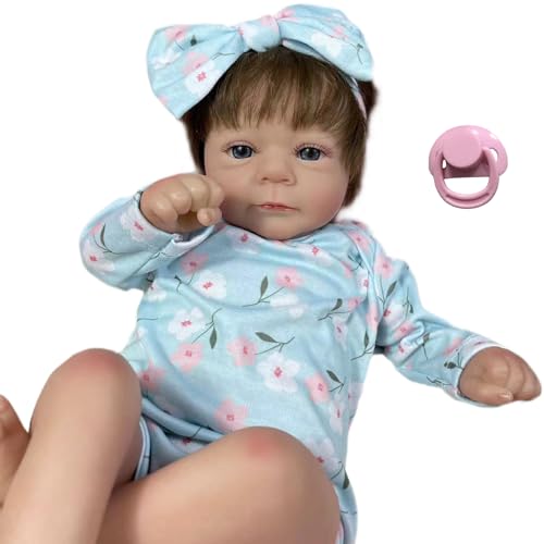 CNAFGBGG Mädchen, 18 Zoll Blaue Augen lebensechter Babypuppe, weicher Körper realistischer Babypuppe mit Kleidung, Schnuller, Haarband Geburtstag Kinder Alter 3+. von CNAFGBGG