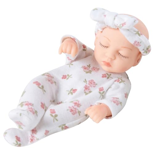 CNAFGBGG Mini Babypuppen 7 Zoll weiche Vinyl Neugeborene Babypuppe Realistische winzige Babypuppe mit Blumenkleidung tragbare Mini Silicone Babypuppen für Kindergeschenke von CNAFGBGG