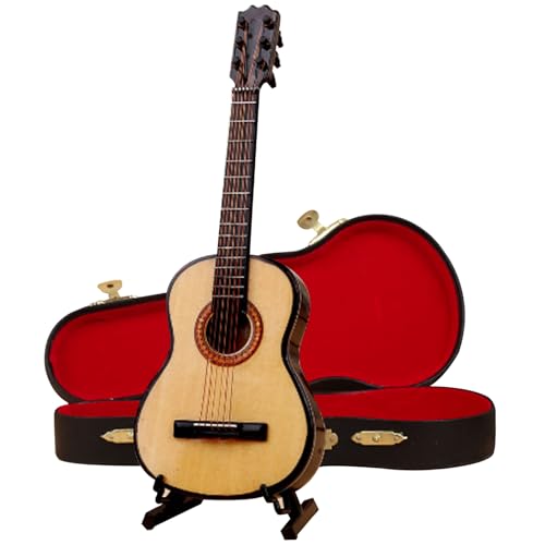 CNAFGBGG Mini -Gitarre, 3,9 Zoll winzige Gitarren -Holz -Miniatur -Gitarre mit Stand- und Gehäusespielzeuggitarre für Dollhouse Home Decor Style 2. von CNAFGBGG