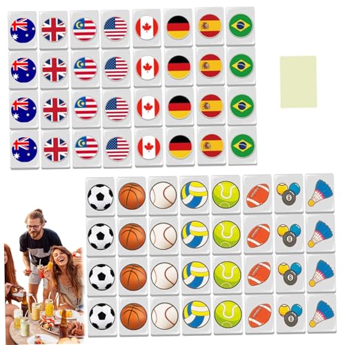 CNAFGBGG Mini Mahjong Set 64pcs Flag ＆ Ballmuster Mahjong Fliesen Fluchtspiel 24mm Reise Mahjong Set wiederverwendbarer Block Mahjong Spiel Set für Spring Picnic Party Geschenk .. von CNAFGBGG