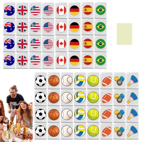 CNAFGBGG Mini Mahjong Set 64pcs Flag ＆ Ballmuster Mahjong Tiles Escape Game 24mm Travel Mahjong Set wiederverwendbarer Block Mahjong -Spiel Set für Spring Picnic Party Geschenk. von CNAFGBGG