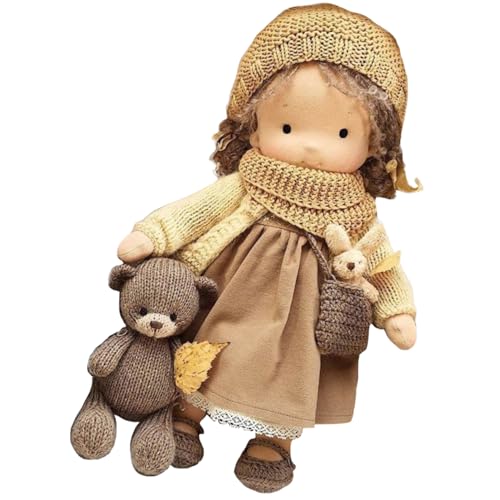 CNAFGBGG Puppe, niedliche lockige Haarmädchen -Stoffpuppe mit Hut, Crossbody -Tasche und Kleid, 10 Zoll weiche Lappenbabypuppe Geschenke für Babys & Kleinkinder Weihnachtsgeburtstag, Stil 1 von CNAFGBGG