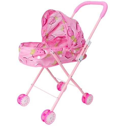 CNAFGBGG Puppenwagen Strawberry Muster Faltbares Babypuppenwagen mit Push -Griff und Einstellbarer Schatten Abnehmbarer tragbarer Stabiler Babypuppenkameraden für Mädchen, so tun Sie das Spiel. von CNAFGBGG