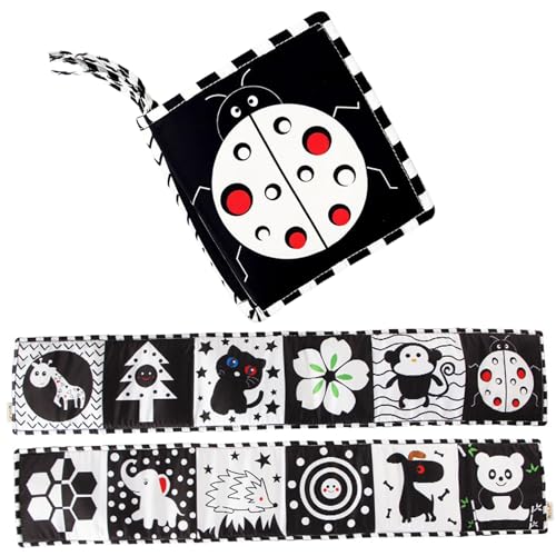 CNAFGBGG Schwarz-Weiß-Babybuch mit niedlichem Muster 0-6 6-12 Monate Weiches Bauchzeitspielzeug mit 4 Seilen waschbar, farblich und wiederverwendbares Schwarz-Weiß-Babyspielzeug für Babys. CNAFGBGG Schwarz-Weiß-Babybuch mit niedlichem Muster 0-6 6-12 Monate Weiches Bauchzeitspielzeug mit 4 Seilen waschbar, farblich und wiederverwendbares Schwarz-Weiß-Babyspielzeug für Babys. von CNAFGBGG