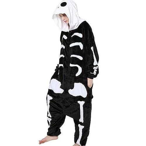 CNAFGBGG Skelettkostüm Unisex Kapuze -Schädel Skelett Jumpsuit Größe L weiche und gemütliche gruselige Schwarz -Weiß -Cosplay Halloween Kostüm für Erwachsene. von CNAFGBGG