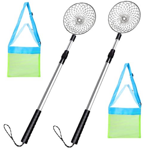 CNAFGBGG Strandbekämpfungswerkzeuge mit Mesh Beach Bag 4PCS/Set Edelstahlsandsifter mit feinem Netz Teleskop tragbarer Handheld zum Sammeln von Muscheln von CNAFGBGG