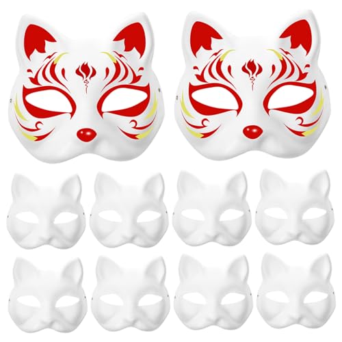 CNAFGBGG Therian Maske 10pcs Blank Cat Masken, Farbe papierfuchsmaske, DIY halb weiße Maskerade -Maske mit Elastic Band für Halloween -Cosplay -Masken -Kostümparty -Gefälligkeiten. von CNAFGBGG