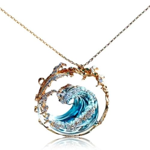 CNAFGBGG Wave Halskette Verstellbares Ozeanschmuck Ozean Halskette Elegant Blue Wave Beach Halskette Inspirierende Anhänger Halskette Geschenke für Frauen. von CNAFGBGG