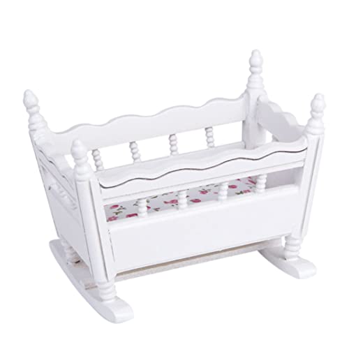 CNAFGBGG Weiße Holz 1:12 Miniaturbabypuppe Crib Bed Dollhouse Dekoration .. von CNAFGBGG