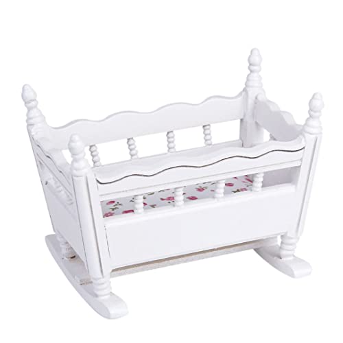 CNAFGBGG Weiße Holz 1:12 Miniaturbabypuppe Crib Bed Dollhouse Dekoration. von CNAFGBGG