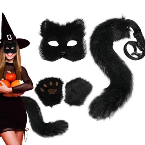 Fox Maske und Schwanz mit Fox Paws Realistische personalisierte plüschflauschige Fuchskostüm für Frauen dekoratives pelziges Katzenkostüm für Cosplay -Party Halloween Masquerade (schwarz) ... von CNAFGBGG