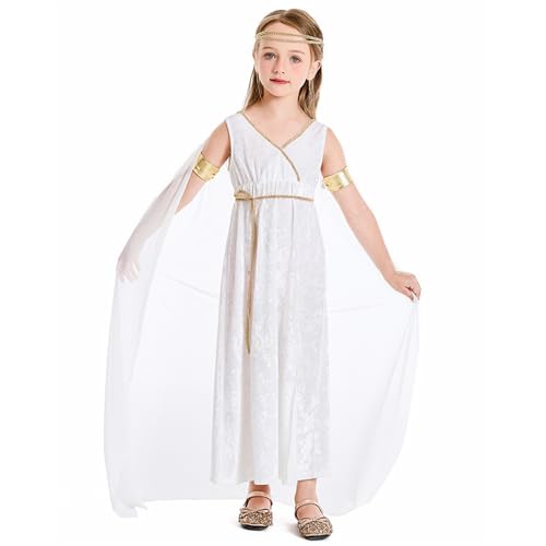 Griechische Göttin Kostüm für Kinder, griechische Göttin Kostüm Girls Polyester weiße griechische Göttin Kleid Athena Toga Römisch griechische Kleid Halloween Kostüme Cosplay griechische Dress - von CNAFGBGG