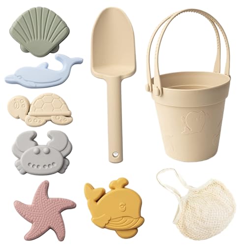 Sandspielzeug für Kinder, 8pcs Safe Silikonstrandspielzeug mit Schaufel, Eimer und Sandformen, wasserdicht von CNAFGBGG