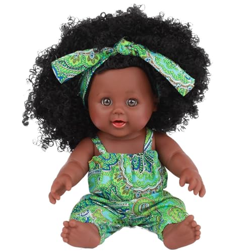 Schwarze Babypuppen 14 Zoll weiche bewegliche Gelenk afroamerikanische realistische Babypuppen Mädchen mit lockigem Haar und tragbare Kleidung Vinyl Posen kleiner Babypuppen für Kindergeschenke von CNAFGBGG