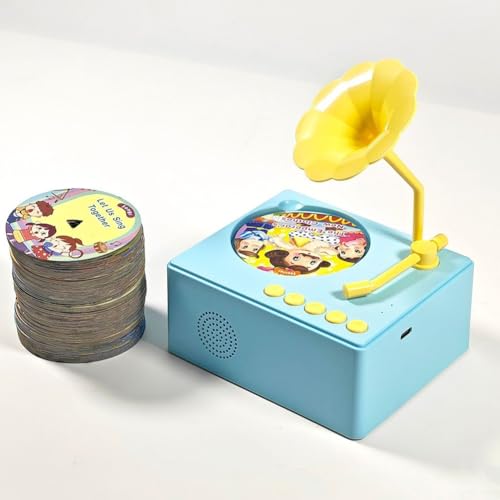 CNANRNANC Kinder Musikplayer Kindergrammophon mit 96 Karten Lustiger Phonograph Musikplayer für frühes Lernen(Blue) von CNANRNANC