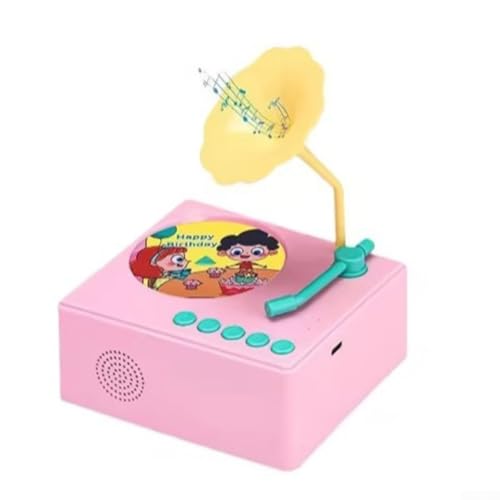 CNANRNANC Kinder Musikplayer Kindergrammophon mit 96 Karten Lustiger Phonograph Musikplayer für frühes Lernen(Pink) von CNANRNANC