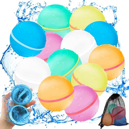 12 Stück Wasserbomben Wiederverwendbar,CNMTCCO Schnell Befüllbare Wasserbomben,Selbstschließend magnetische Spritzbälle,für Kinder, Erwachsene, Strand, Poolparty Strand Wasserspielzeug von CNMTCCO