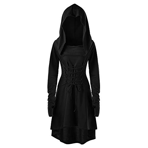 CNNBYYDS Gothic Kleid Damen Mittelalter Kleidung Damen Oversize Kapuzenkleid mit Schnürung Vintage Halloween Kostüm Renaissance Kleider mit Kapuze Cosplay für Halloween Karneval Party von CNNBYYDS