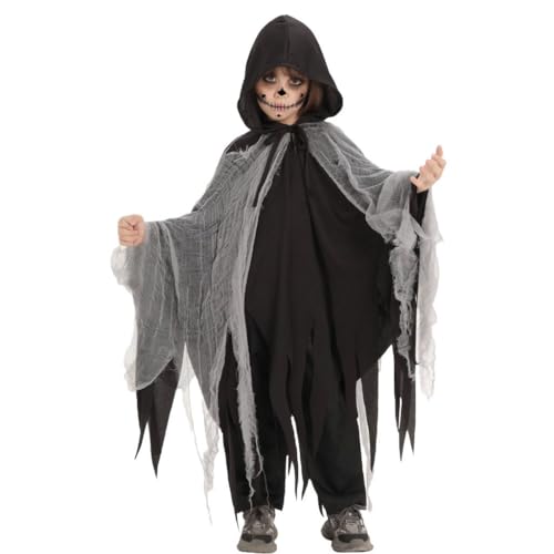 CNNBYYDS Sensenmann Kostüm Kinder Gruselige Geister Umhang mit Kapuze Halloween Kostüm Kinder Jungen Mädchen Horrorkostüm Halloween Grim Reaper Tod Costume für Fasching Party CNNBYYDS Sensenmann Kostüm Kinder Gruselige Geister Umhang mit Kapuze Halloween Kostüm Kinder Jungen Mädchen Horrorkostüm Halloween Grim Reaper Tod Costume für Fasching Party von CNNBYYDS