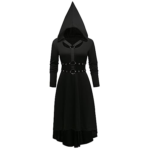 CNVAUIE Gothic Kleid Mittelalter Renaissance Damen Vintage Kapuzenkleid Halloween Cosplay Kostüm Karneval Kleidung (M) von CNVAUIE