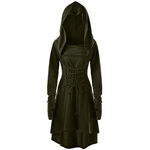 CNVAUIE Renaissance Kostüm Damen Gewand Mittelalterliches Kapuzenkleid Gothic Kleid Cosplay für Halloween Karneval (grün, 4XL) von CNVAUIE