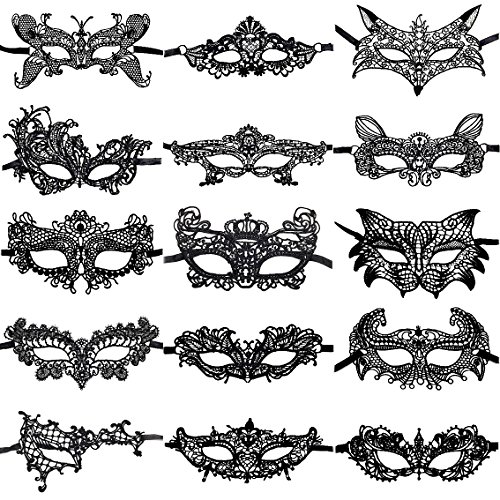 CNYMANY 15 Packs Damen Sexy Flexible Lace Masks Augenmaske für Ball Party Venezianische Maskerade Kostüm - Schwarz von CNYMANY