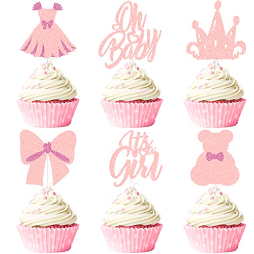 24 PCS Rosa Baby Geburtstag Cupcake Topper Glitter Es ist ein Mädchen Kuchen Dekorationen Baby Dusche Geschlecht Reveal Cupcake Picks für Junge oder Mädchen Thema Baby Dusche Kinder Party Supplies von CODOMOR