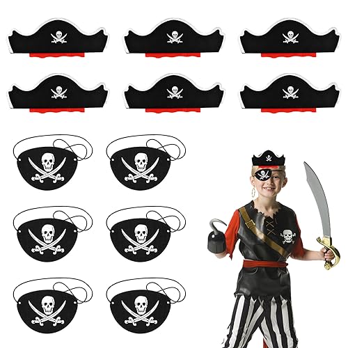 12 Stück Piraten Zubehör Set, 6 Piratenhut Kinder & Pirat Filz Augenklappe Kindergeburtstag Mitgebsel Piratenkapitän Hut Accessoires für Halloween Kindergeburtstag Maskerade Piratenparty Weihnachten von COEKI