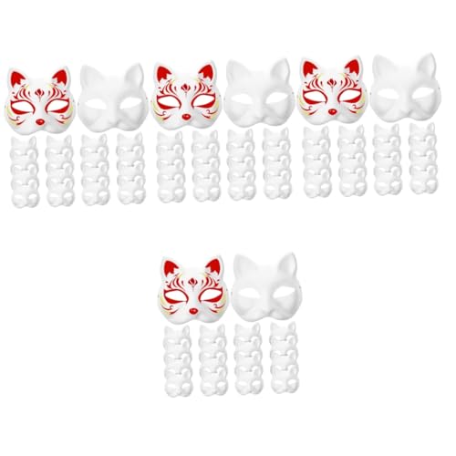 COHEALI 80 Stk Leere Handgezeichnete Maske Diy-bastelmasken Unbemalte Tiermasken Kostümmaske Halloween-maske Katze Gesichtsmaske Karneval Kunsthandwerk Kind Weiß Japanischer Stil Papier von COHEALI