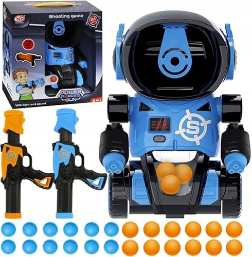 COIL Spielzeug Pistole Kinder Roboter-Schießspiel für Kinder - Interaktives Lernspielzeug mit Sound- und Lichteffekten, Luftdruck Pistolen, 24 Eva-Schaumstoffbälle, LCD-Punktezähler (Blau) von COIL