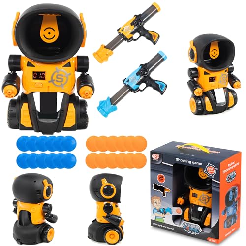 COIL Spielzeug Pistole Kinder Roboter-Schießspiel für Kinder - Interaktives Lernspielzeug mit Sound- und Lichteffekten, Luftdruck Pistolen, 24 Eva-Schaumstoffbälle, LCD-Punktezähler (Orange) von COIL