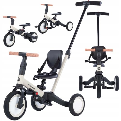 COIL Dreirad Lauflernrad, Kinderlaufrad, Dreirad/Laufrad, Balance Bike, 6in1, Sattel aus Ökoleder, ab 12 Monaten, Gummiräder, Höhenverstellung (Beige) von COIL