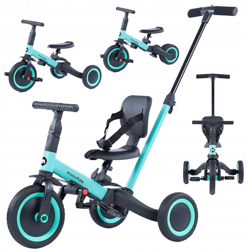 COIL Dreirad Lauflernrad, Kinderlaufrad, Dreirad/Laufrad, Balance Bike, 6in1, Sattel aus Ökoleder, ab 12 Monaten, Gummiräder, Höhenverstellung (Blau) von COIL