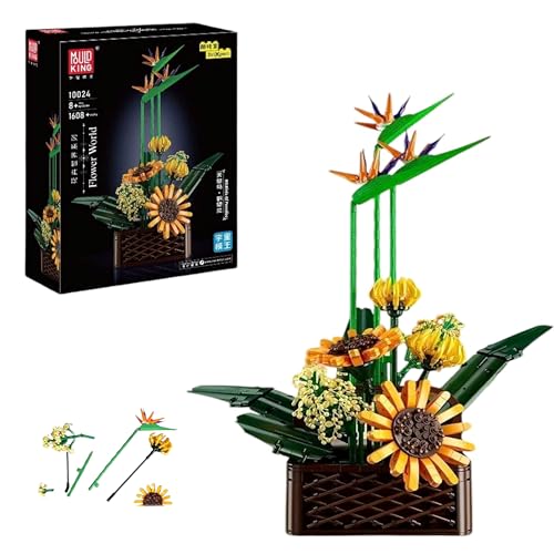 COIL Spielbauklötze, Bauklötze, Baukasten, Sonnenblume im Topf, Paradiesvogel-Blumenstrauß, Botanische Sammlung, Wohndekor, für Kinder ab 8 Jahren, Modell: 10024, 1608 St. von COIL