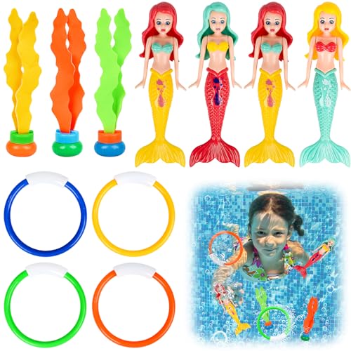 11 Stück Tauchspielzeug für Kinder, Unterwasser Tauchringe, Schnell im Boden Versinkend, Meerjungfrau Tauchspielzeug, Diving Toys Poolspielzeug-Set für Unterwasserspiel und Tauchtraining von Kindern von COLEESON