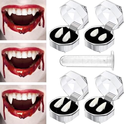 2 Paar Vampir Zähne, Dracula Zähne, Einziehbare Vampirzähne, Vampirzähne Kinder Erwachsene, Vampire Fangs für Cosplay Party Requisiten Halloween Party (4pcs) von COLEESON