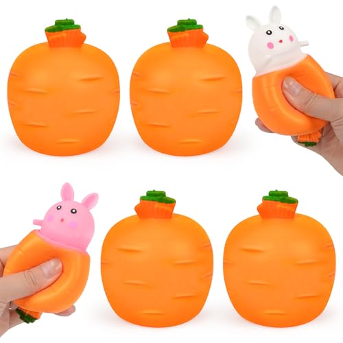 4 Stück Osterhase Karotte Fidget Spielzeug, 2025 Neu Bunny Squeeze Fidget Toys, Osterhasen Antistressball Kinder, Lustiges Pop-Up-Squishy-Kaninchen Für Erwachsene Geschenke(C) von COLEESON